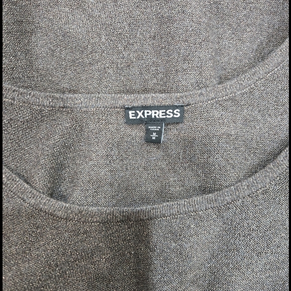 Express Gray With Silver Glitter Tunic Ribbed Uneven Wedge-like Sweater M - Picture 7 of 7